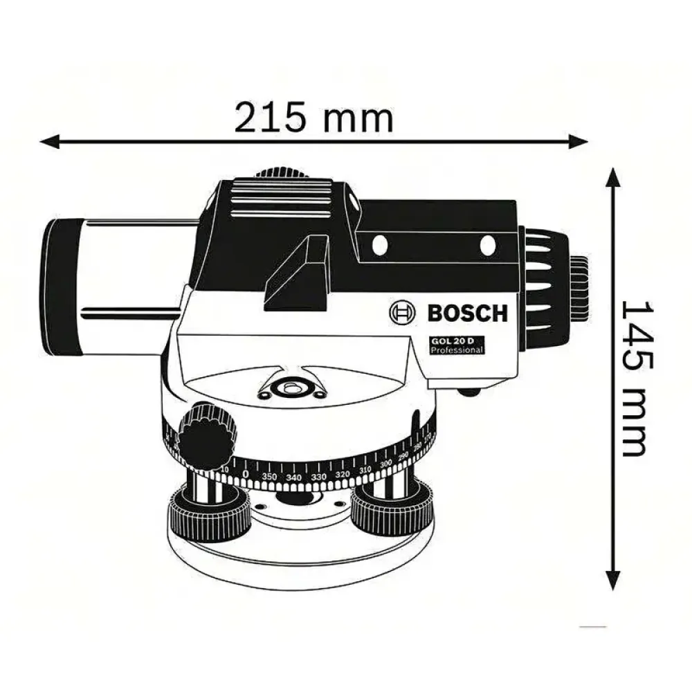 Bosch GOL 20 D Professional оптический нивелир + бленда, кейс, ключ, отвес и регулировочный штифт 0601068400